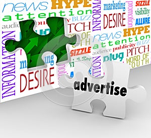 Advertise Word Puzzle Piece Wall Marketing Selling Products Services photo