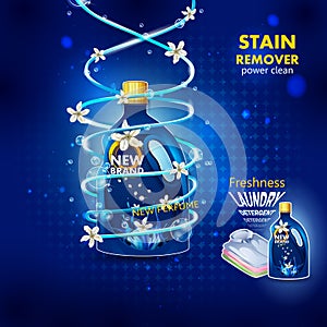 Advertisement banner of stain and dirt remover liquid laundry detergent for clean and fresh cloth