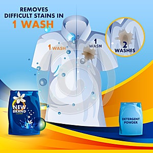 Advertisement banner of stain and dirt remover powder laundry detergent for clean and fresh cloth