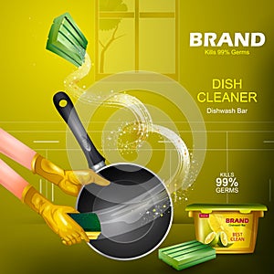 Advertisement banner of tough stain remover Dishwasher for clean and fresh utensil