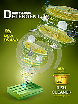 Advertisement banner of tough stain remover Dishwasher for clean and fresh utensil