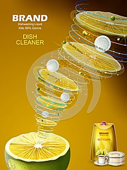 Advertisement banner of tough stain remover liquid Dishwasher for clean and fresh utensil