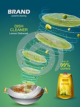 Advertisement banner of tough stain remover liquid Dishwasher for clean and fresh utensil