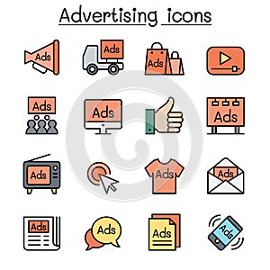 Advertisement color line icon set