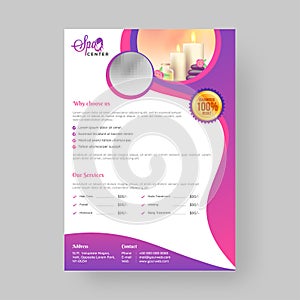 Advertisement concept template or flyer design for spa with space for your product image.