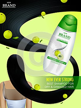 Advertisement promotion banner for Amla Shampoo for dry and damaged hair