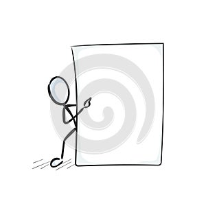 Advertisement template. Showing white board. Vector simple presentation blank. Stickman no face clipart cartoon. Hand drawn.