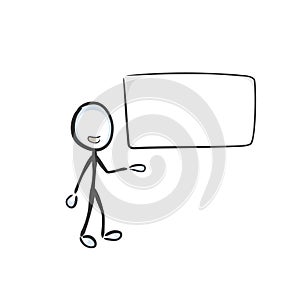 Advertisement template. Showing white board. Vector simple presentation blank. Stickman no face clipart cartoon. Hand drawn.