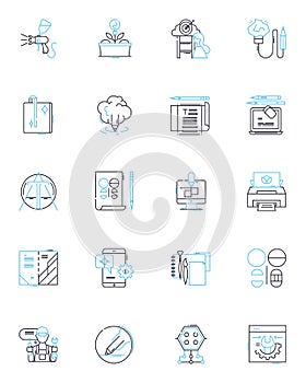 Advertisement trade linear icons set. Promotion, Marketing, Branding, Sales, Publicity, Endorsement, Advertising line