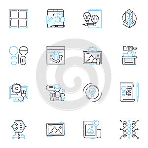 Advertisement trade linear icons set. Promotion, Marketing, Branding, Sales, Publicity, Endorsement, Advertising line