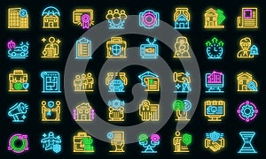 Advertising agent icons set vector neon