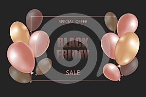 Advertising banner of the Black Friday sale with balloons.Template for a web banner, poster.