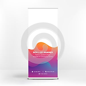 Advertising banner with fashionable gradient, roll-up banner, stand for conferences and seminars, web background