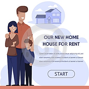 Advertising Banner with Happy Family Rented House