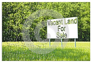 Advertising billboard immersed in a rural scene with Vacant Land for Sale written on it