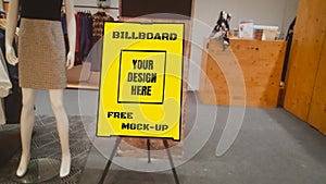 Advertising Billboard mockup vertical,yellow light box showcase in store,display empty space for text design message or media