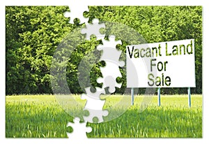 Advertising billboard in a rural scene with Vacant Land for Sale written on it - Real Estate solutions concept in jigsaw puzzle