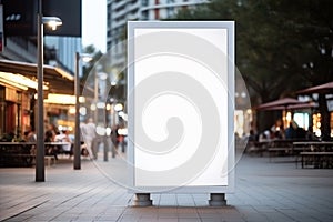 Advertising board or digital display on urban background. Blank white billboard, city street mockup