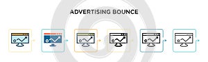 Advertising bounce vector icon in 6 different modern styles. Black, two colored advertising bounce icons designed in filled,