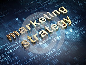 Advertising concept: Golden Marketing Strategy on digital background