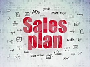 Advertising concept: Sales Plan on Digital Data Paper background