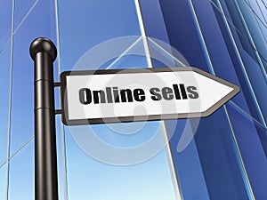 Advertising concept: sign Online Sells on Building background