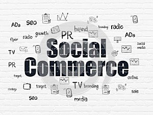 Advertising concept: Social Commerce on wall background