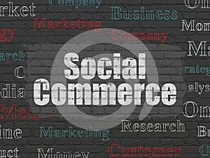 Advertising concept: Social Commerce on wall background