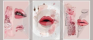 An advertising design for Valentine's day with dotted halftone collage stickers of lips, eyes, mouths, TVs, hears