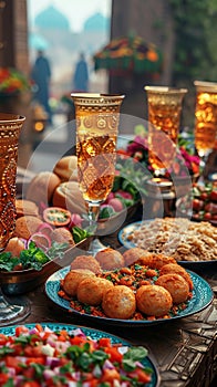 Advertising display features diverse meal options for Ramadan iftar