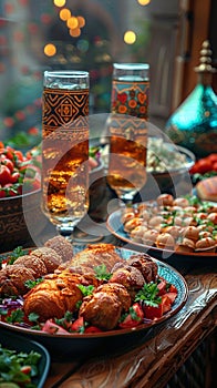 Advertising display features diverse meal options for Ramadan iftar
