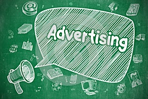 Advertising - Doodle Illustration on Green Chalkboard.