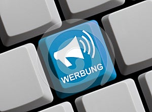 Advertising german - mageaphone on computer keyboard 3D illustration