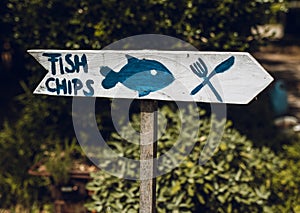 Advertising label of fish & chips meal