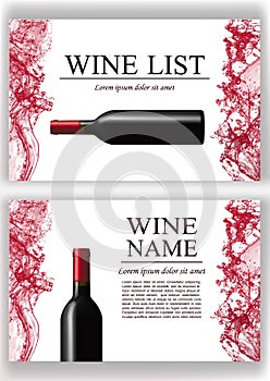 Advertising magazine page,wine presentation brochure. Illustration of a dark bottle of red wine in photorealistic style