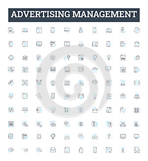 Advertising management vector line icons set. Advertising, Management, Planning, Strategizing, Media, Outreach