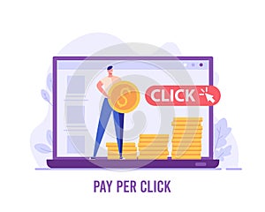 Advertising manager making money with PPC campaign. Pay per click management. Concept of SEO, digital marketing, internet