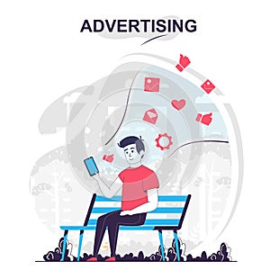 Advertising and online promotion isolated cartoon concept. Ad campaign in social media, people scene in flat design. Vector