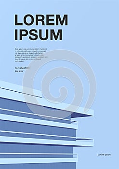 Advertising poster with abstract architecture. Blue background with skyscraper roof. Vertical placard with place for