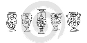 Advertising poster hand-drawn set grecian amphora