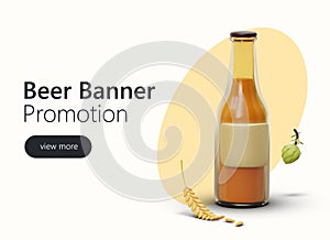 Advertising poster for social networks, Internet. Beer in glass bottle