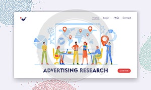 Advertising Research Landing Page Template. Business People Think and Discussing Idea in Office with Map, Creative Team