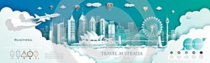 Advertising travel brochure Australia top world modern skyscraper and famous city