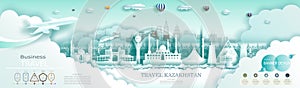 Advertising travel brochure Kazakhstan top world modern skyscraper and famous