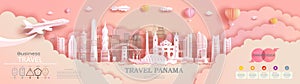 Advertising travel brochure Panama top world modern skyscraper and famous city