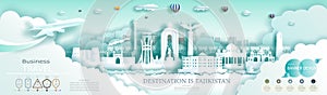 Advertising travel brochure Tajikistan top world modern skyscraper and famous