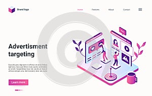 Advertisment, digital marketing, remarketing strategy technology isometric landing page photo