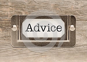 Advice Metal File Cabinet Label Frame on Wood photo