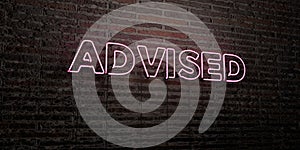 ADVISED -Realistic Neon Sign on Brick Wall background - 3D rendered royalty free stock image