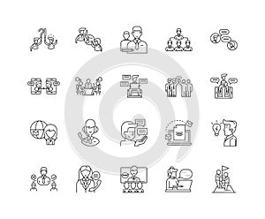 Advisory services line icons, signs, vector set, outline illustration concept
